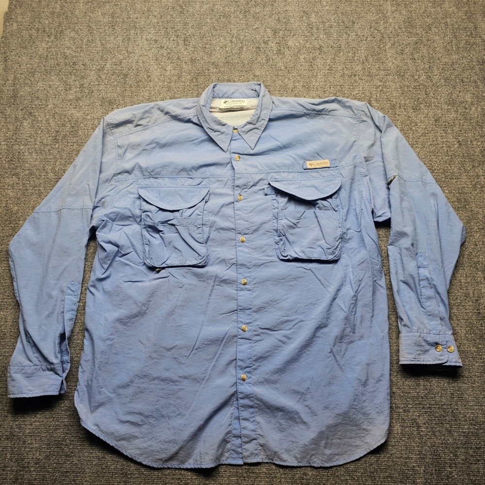 Columbia PFG Fishing Shirt Mens XL Blue Long Sleeve Ventilated Nylon FM7100